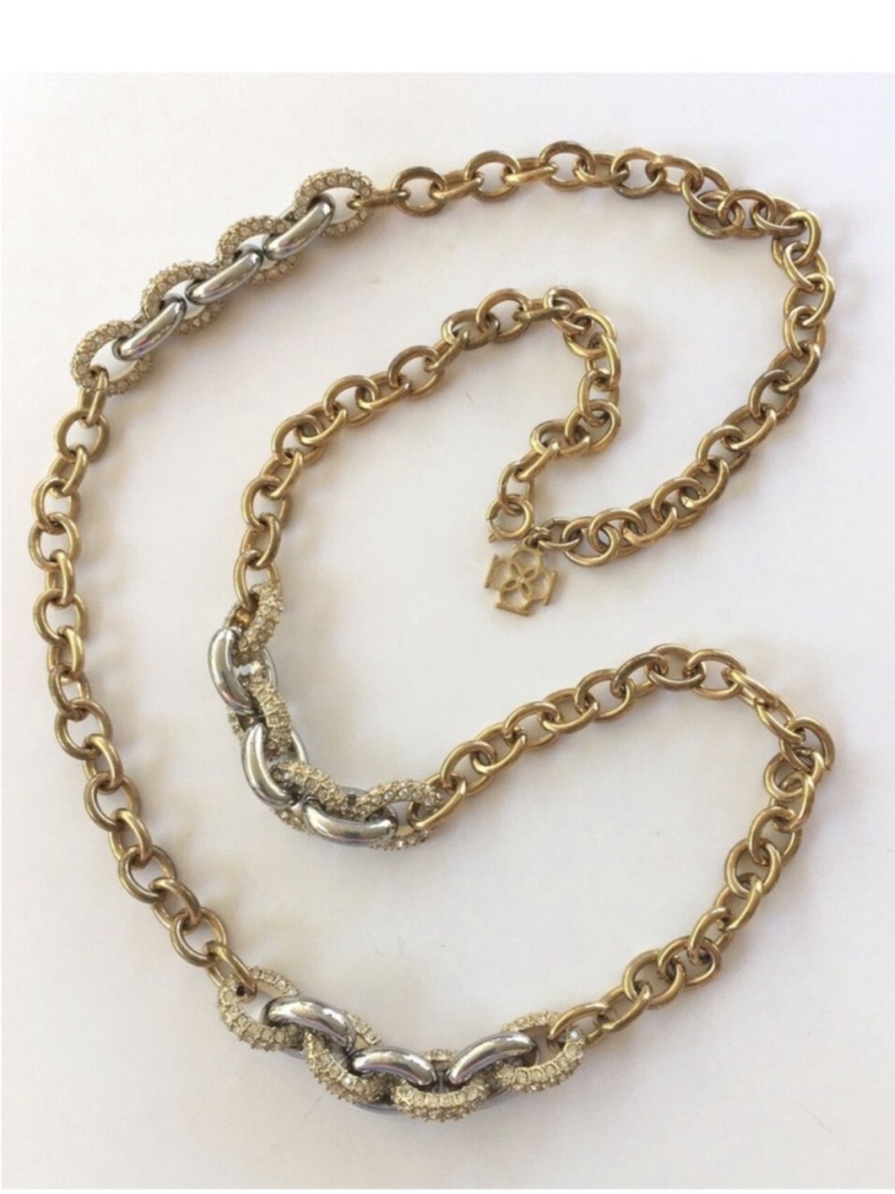 Ann Taylor Chunky Gold Chain Necklace Crystal Embellished Rings